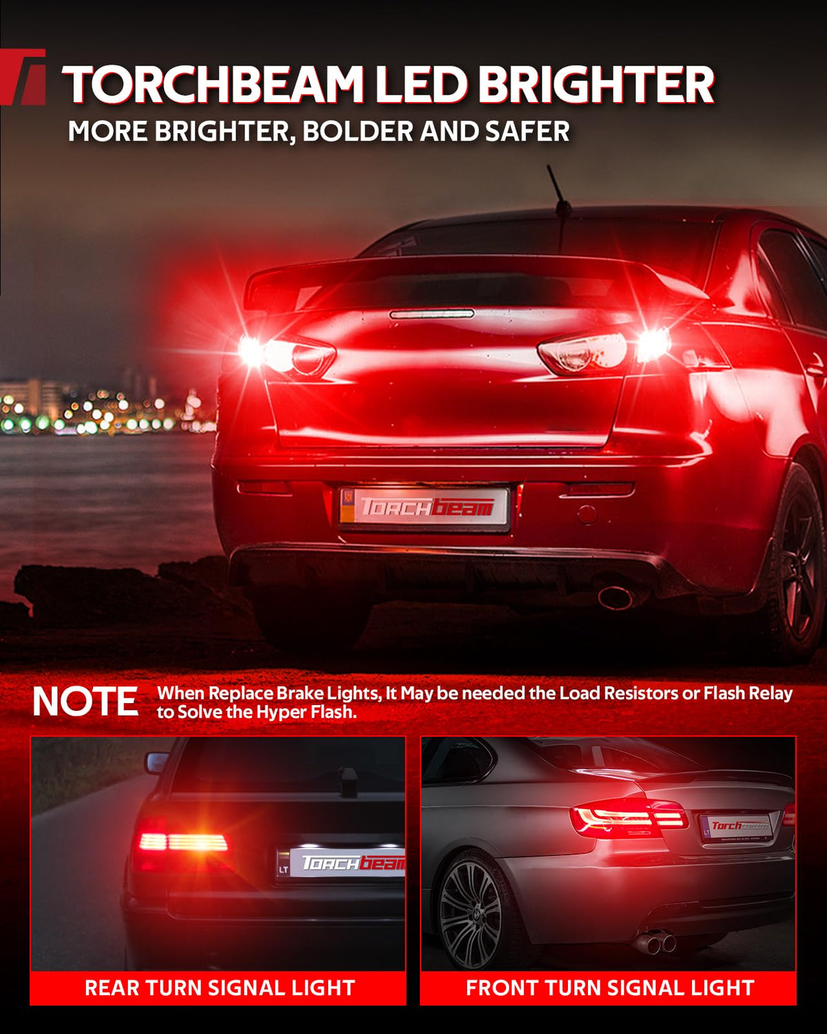 Torchbeam nighttime tail beam lit on a car enhancing visibility
