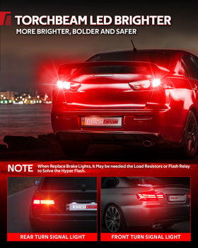 Torchbeam nighttime tail beam lit on a car enhancing visibility