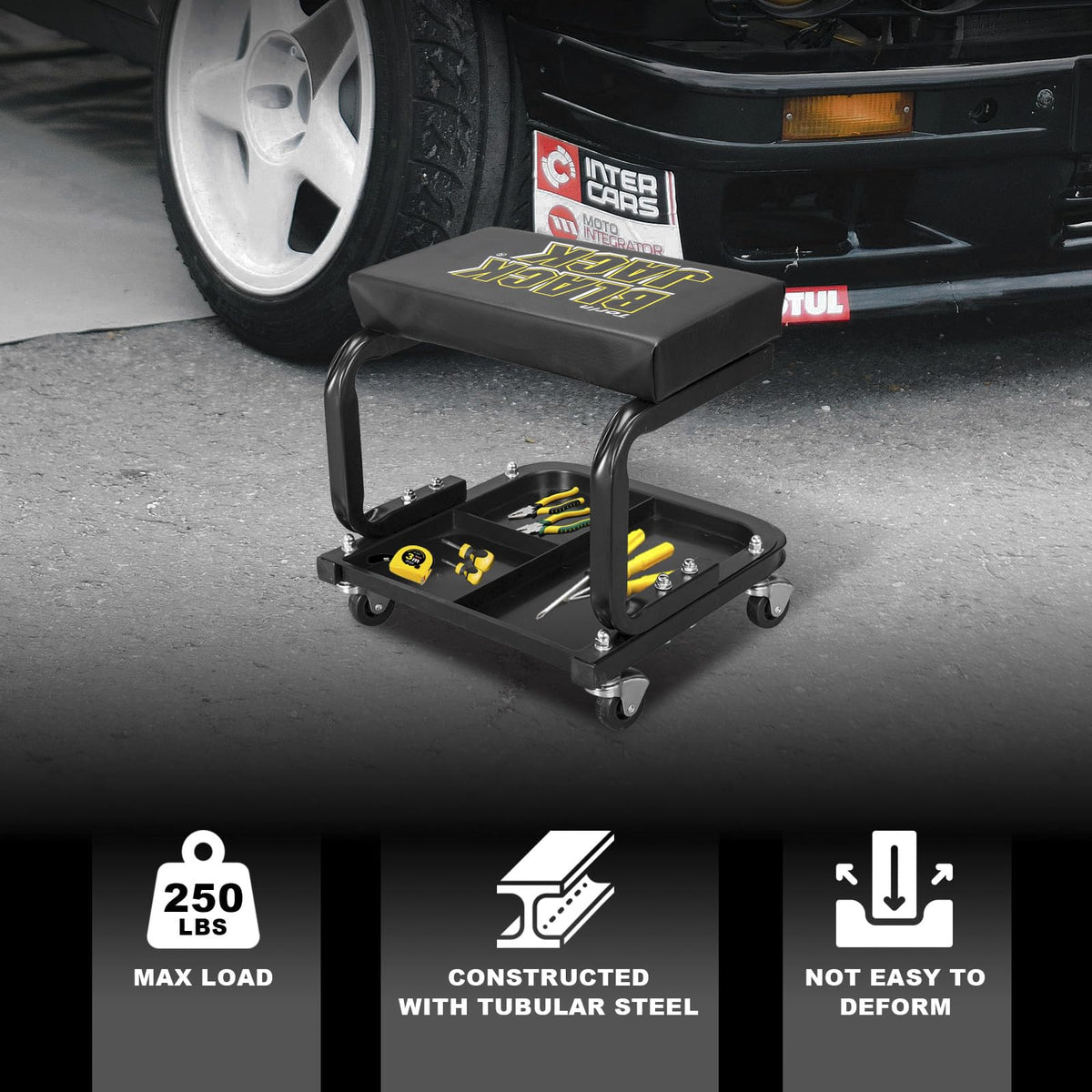 Torin side profile showing low-height design for working under cars and trucks
