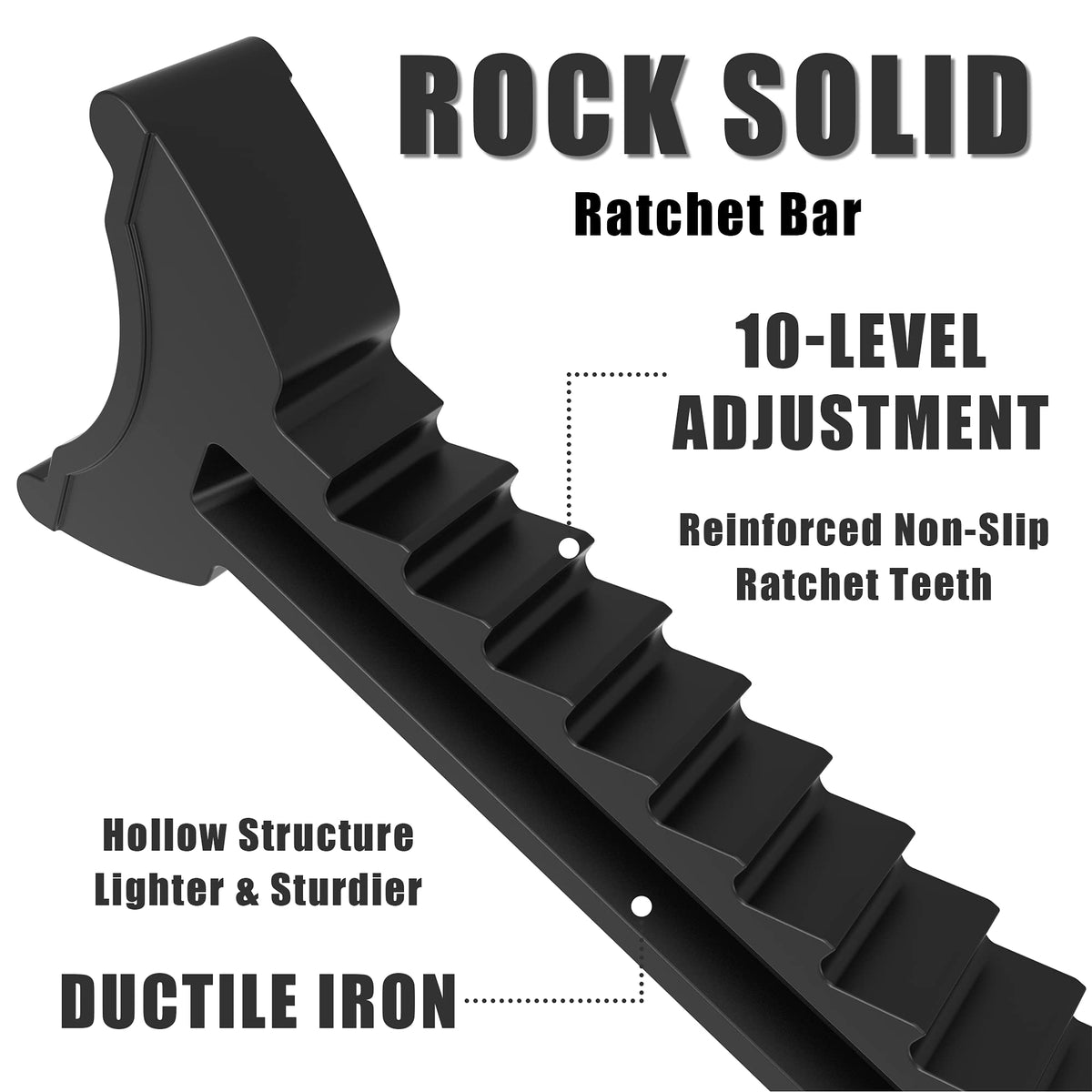 Torin ratchet bar sawtooth closeup for quick secure height locking