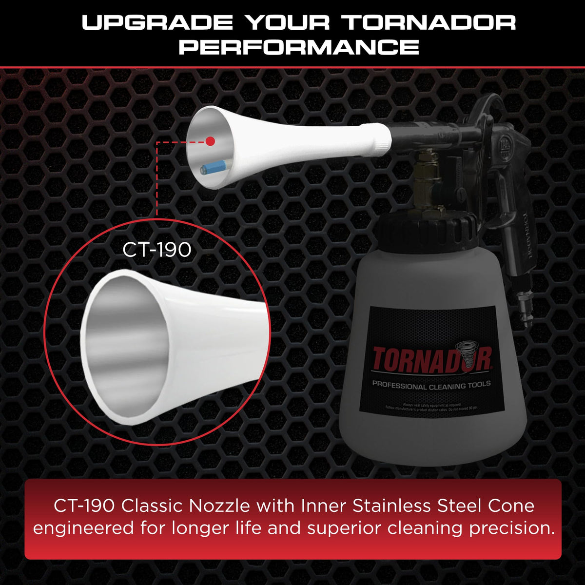 Tornador CT-190 close-up of inner stainless steel lining for consistent airflow