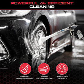 Tornador tool in use inside car interior illustrating effective reach and cleaning benefit