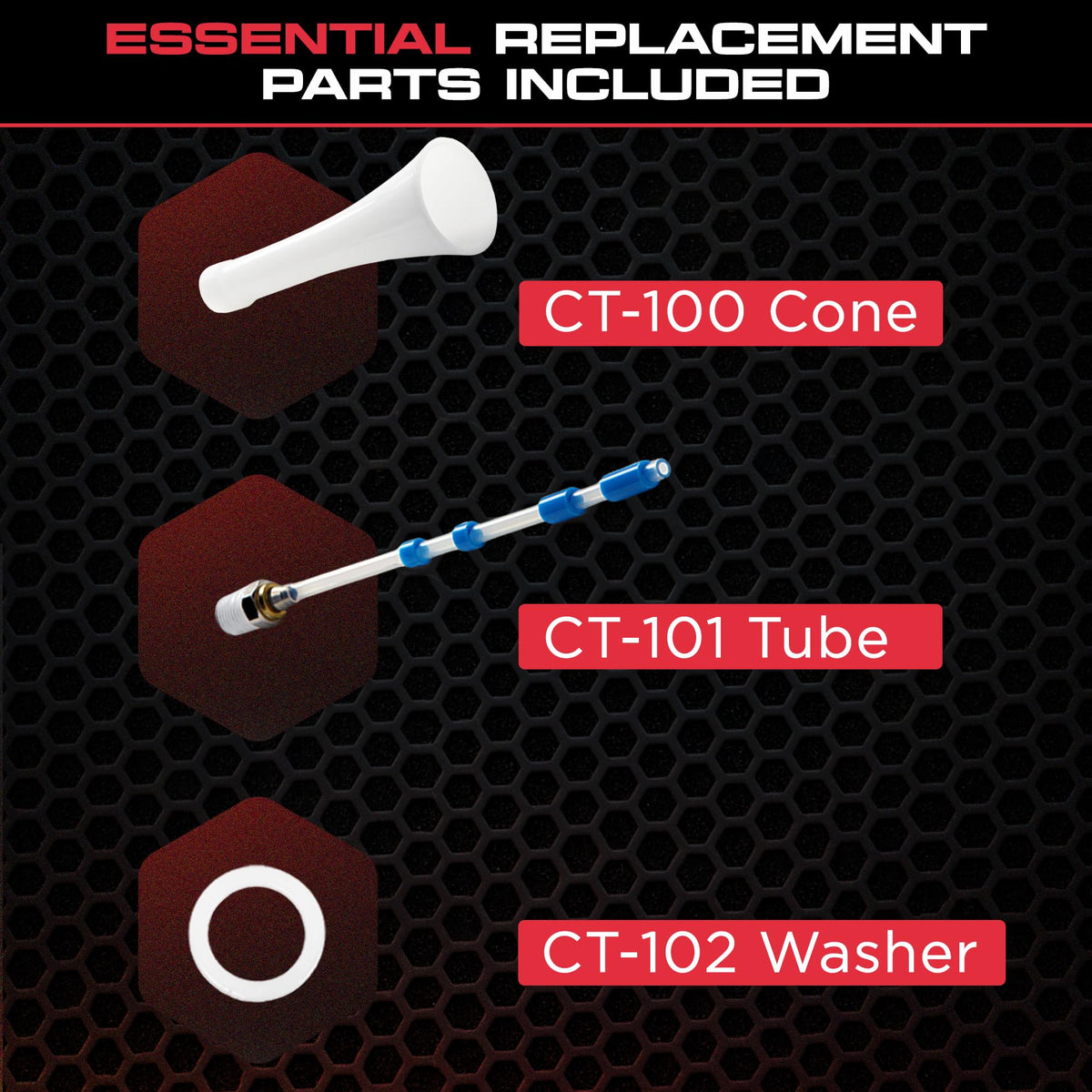 Tornador parts laid next to a ruler showing compact size for easy replacement