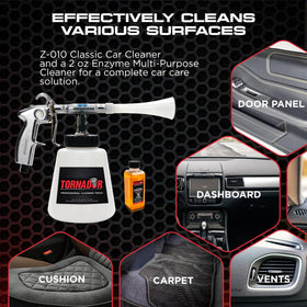 Tornador Z-010 cleaning a dashboard demonstrating efficient grime removal