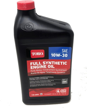 Toro full synthetic 10W-30 bottle front label showing part number and clarity benefit