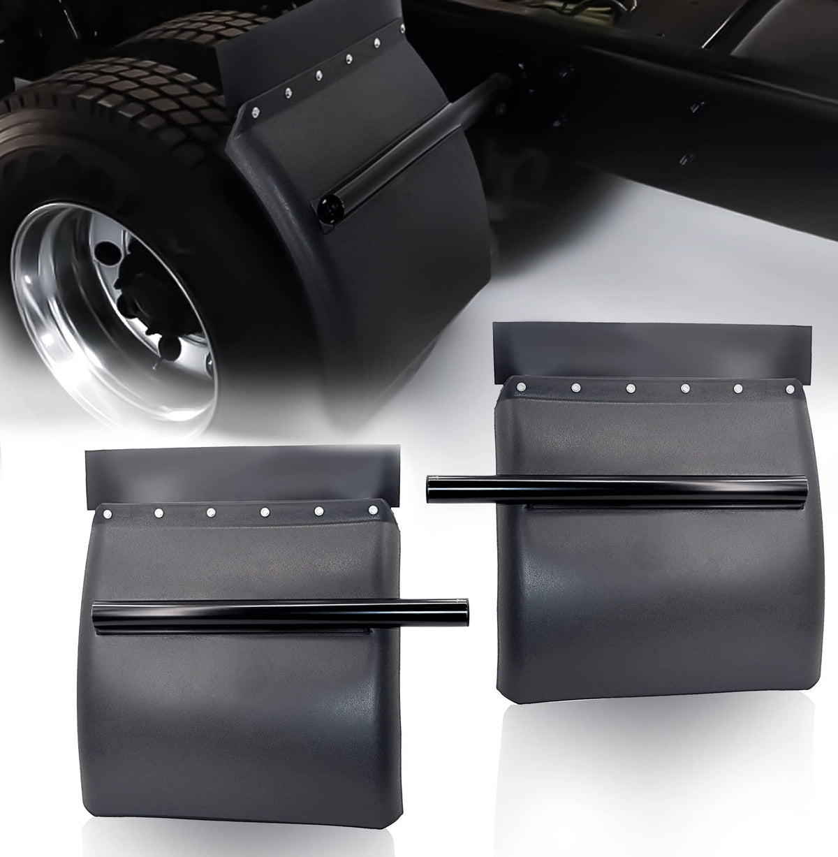 TORQUE quarter fender front view showing sleek black poly and protection benefit