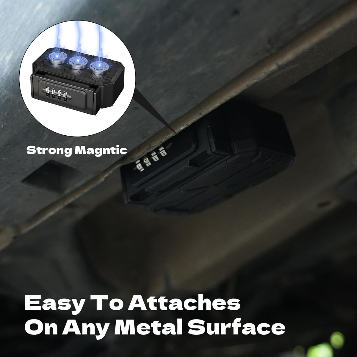 TOSICAM attached under a car frame showing secure outdoor mounting