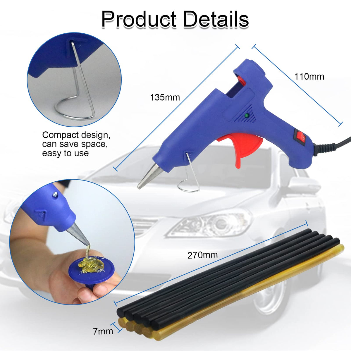 Tosucs glue gun and sticks arranged, enabling fast heat-up and secure bonds