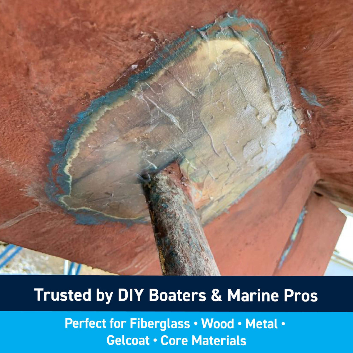 TotalBoat used to fill a large hull void demonstrating crack-resistant bulk filling