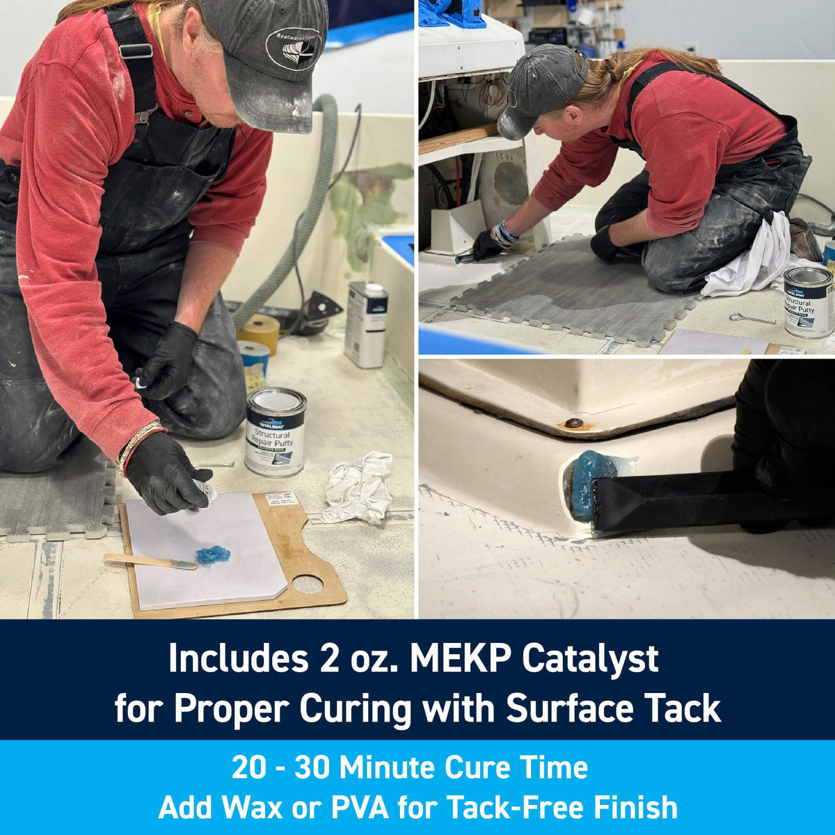 TotalBoat MEKP catalyst measured beside putty showing correct dosing and faster cures