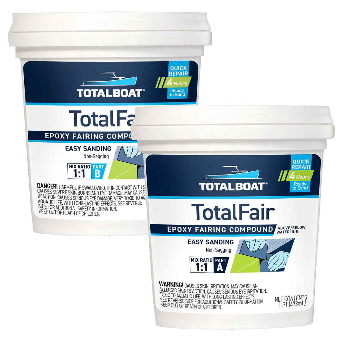TotalBoat TotalFair 2-pint kit front view showing compact marine epoxy kit benefits
