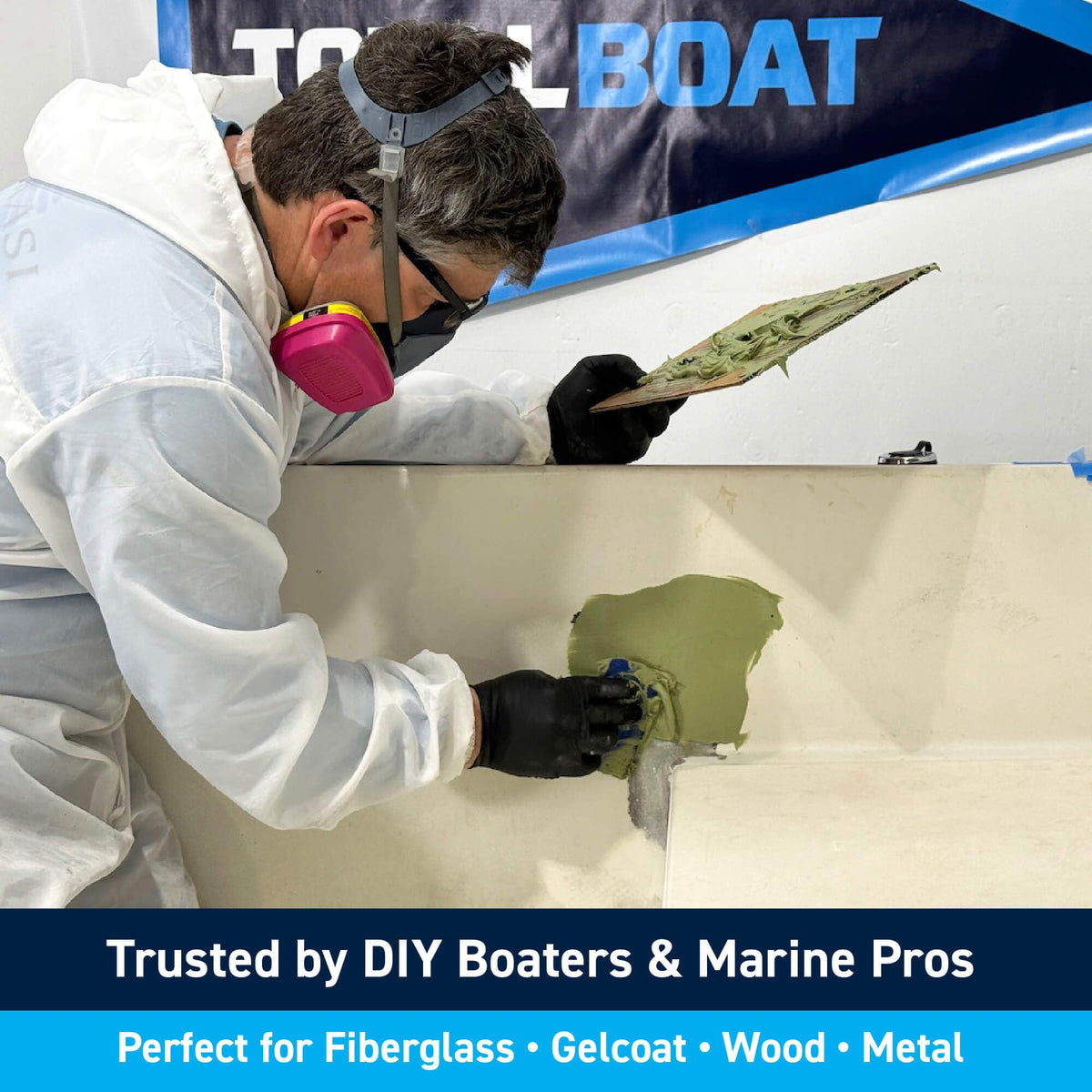 TotalBoat TotalFair sanded smooth on repaired surface illustrating pinhole-free finish