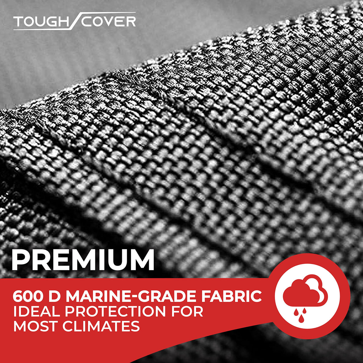 Tough Cover elastic hem detail securing fit and preventing wind lift