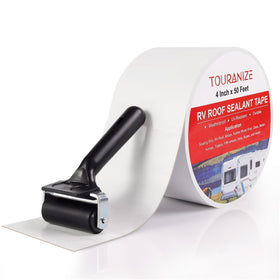 Touranize front packaging showing tape roll and roller, clear identification benefit