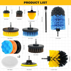 TOWBRUS brushes beside a cordless drill to show size and 1/4 inch shaft compatibility