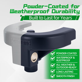 TOWBUBING lock installed on trailer coupler demonstrating snug, wobble-free fit