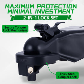 TOWBUBING tongue lock detail showing tamper-proof cylinder for theft deterrence