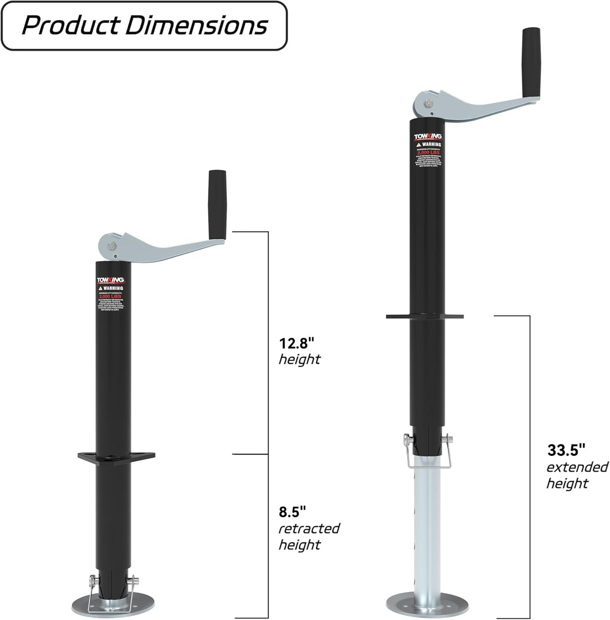 TOWKING removable drop leg detail with pin holes, provides extra height and secure support