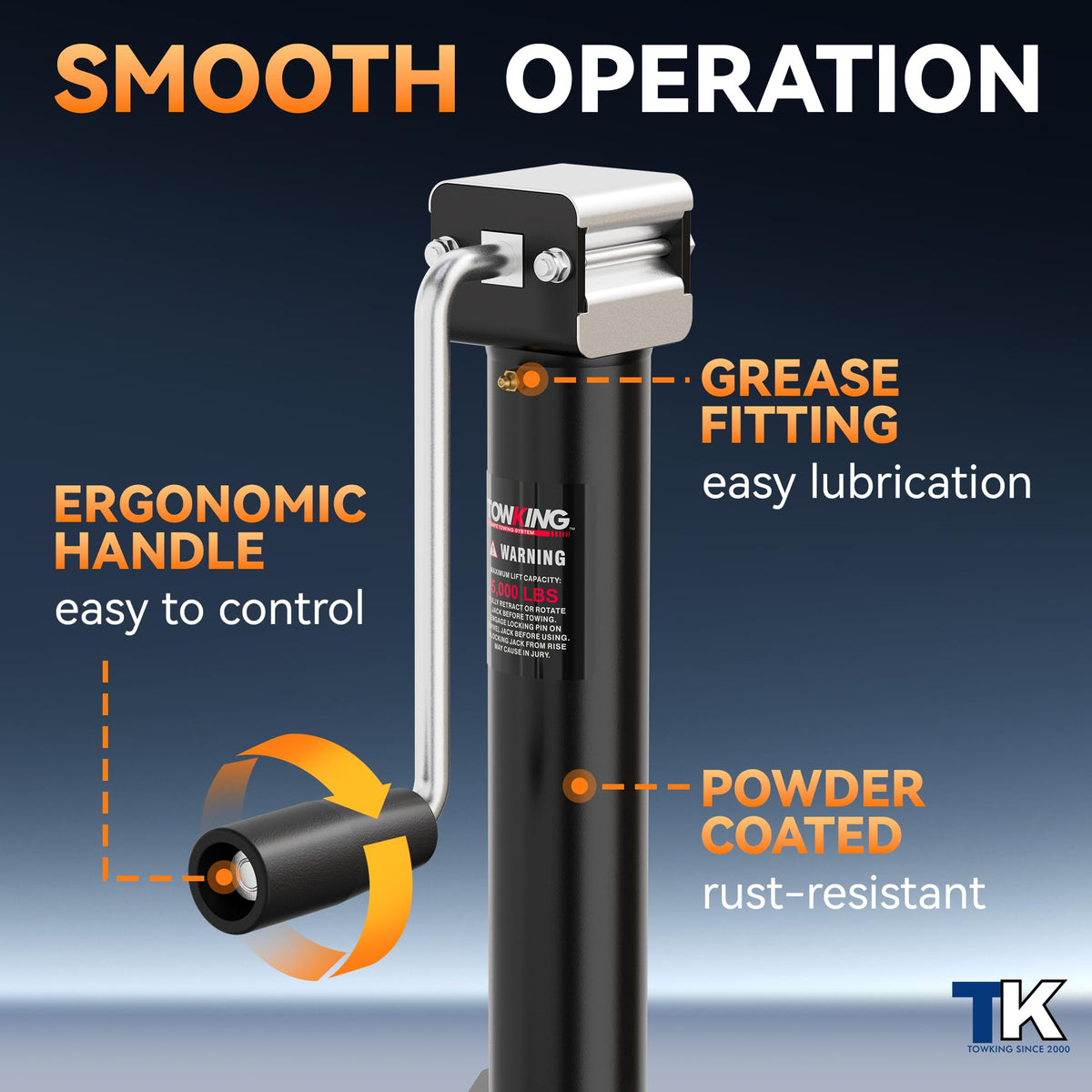 TOWKING drop leg extended showing extra height for quicker hitch adjustments