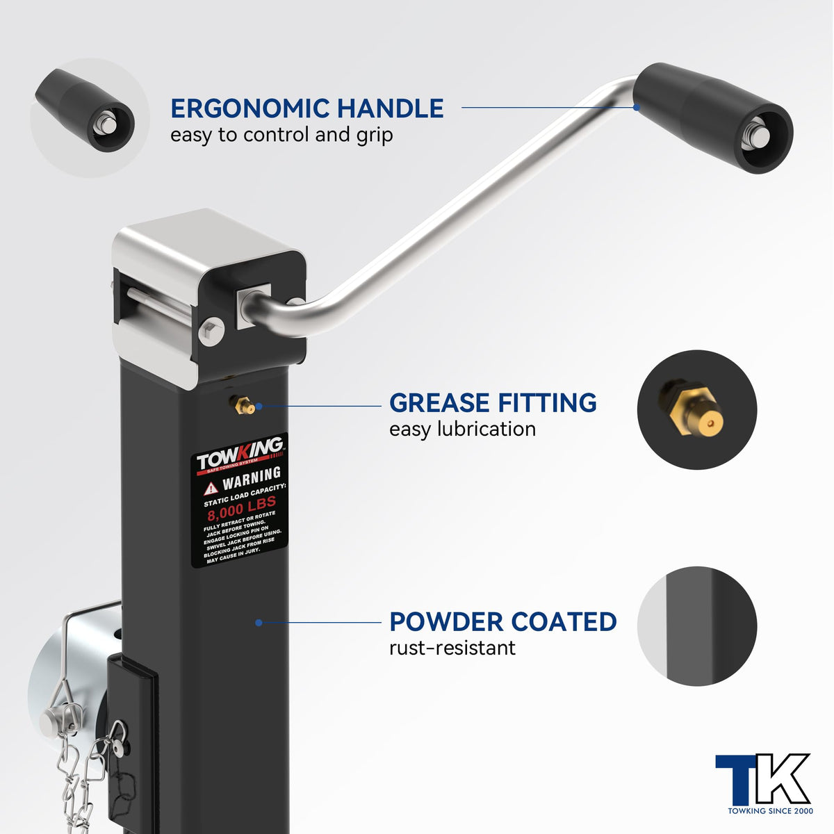 TOWKING drop leg fully extended demonstrating extra lowering range