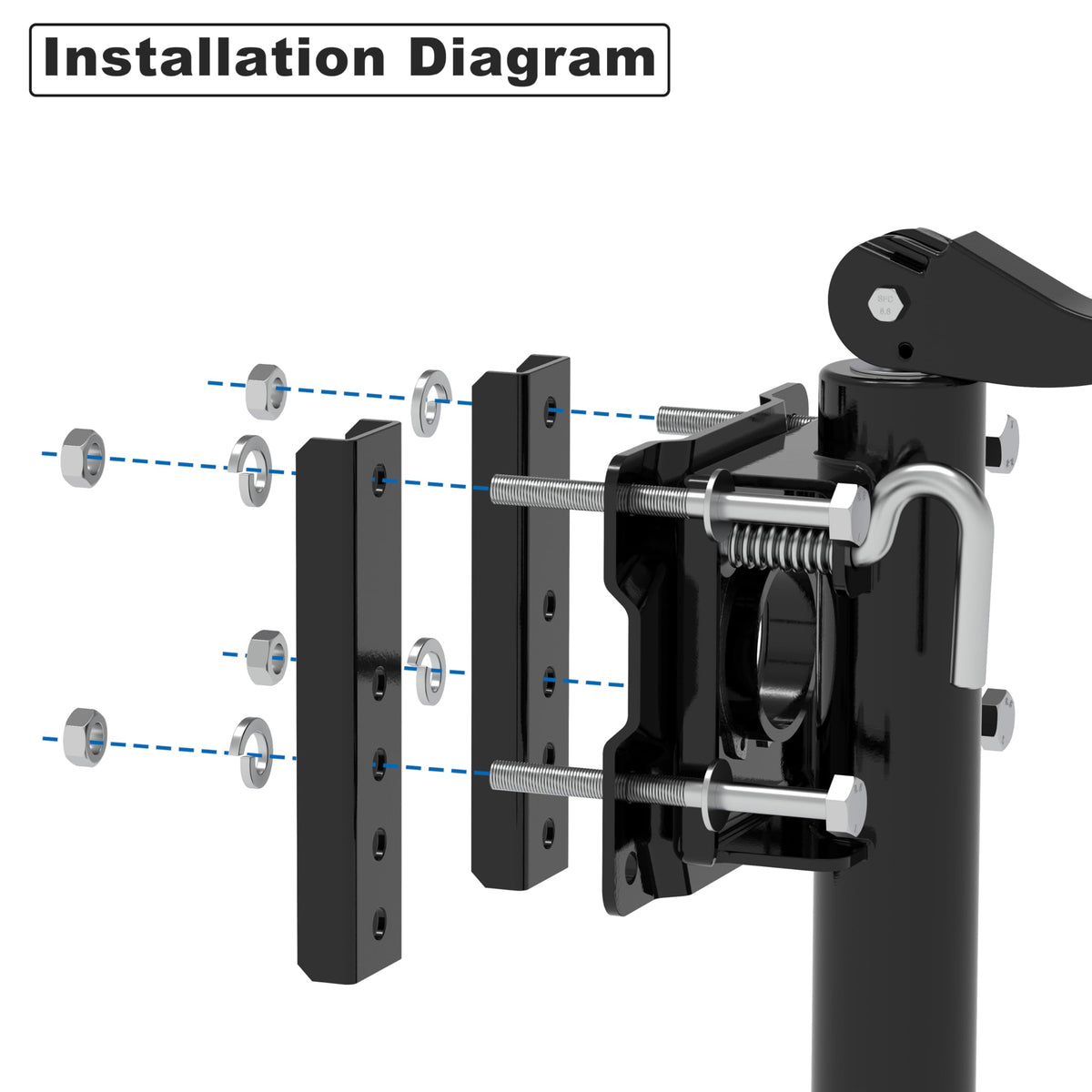TOWKING extended jack in use showing 21 inch height for hitching convenience