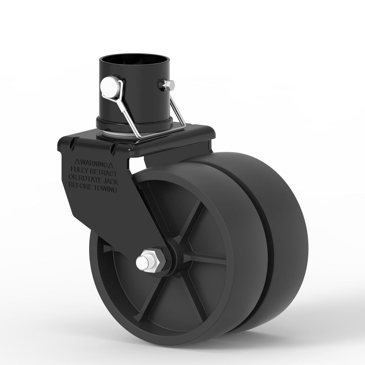 TOWKING front view of dual 6" caster showing stable stance and load support