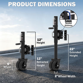 TOWKING jack fully retracted to 12 inches for low-profile storage