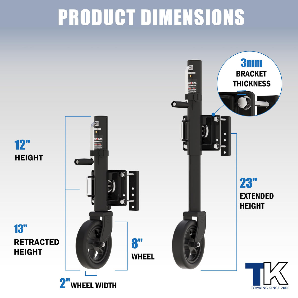 TOWKING jack mounted on 3x5" frame demonstrating secure fit