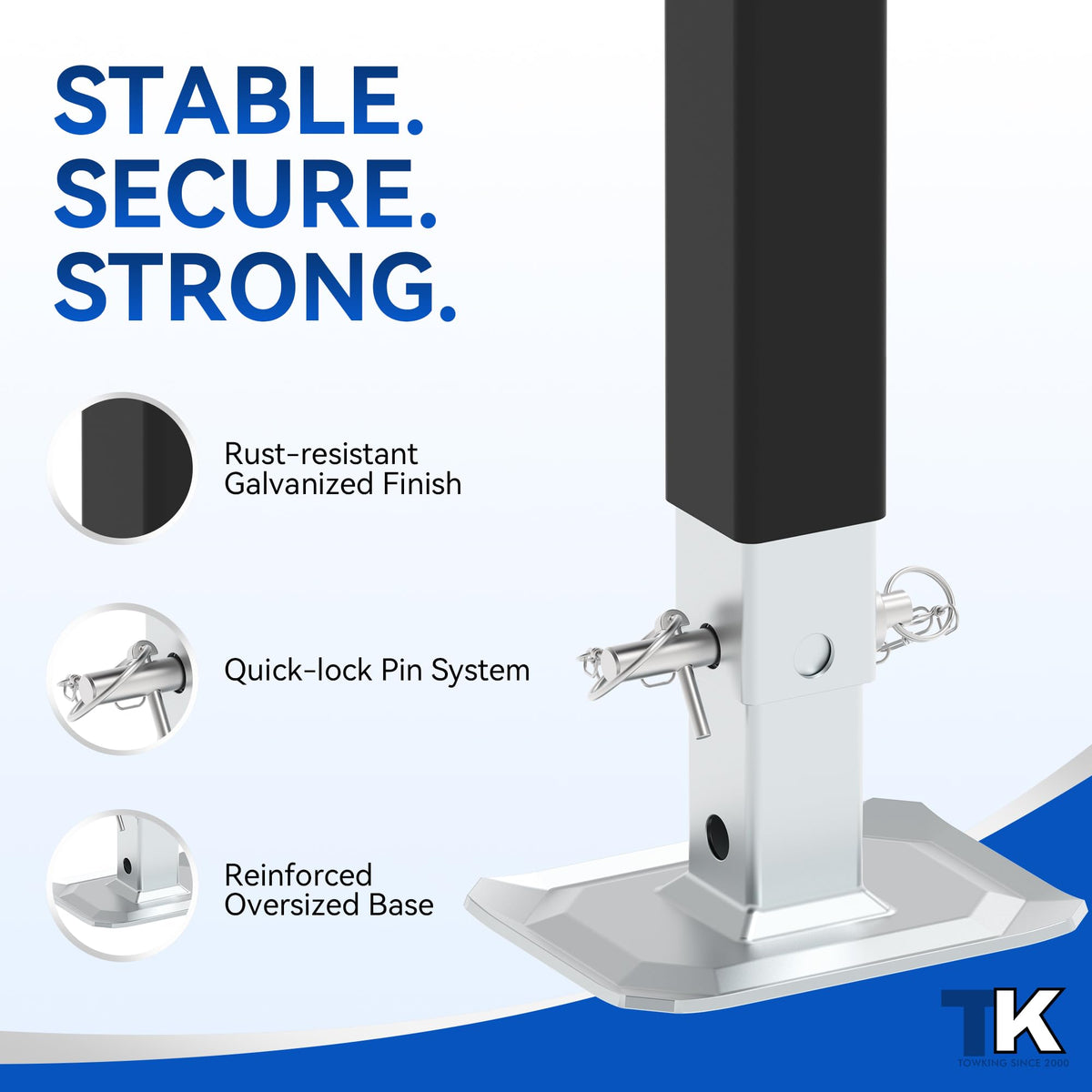 TOWKING retracted and extended measurement demonstrating 22.5" to 37.5" travel benefit