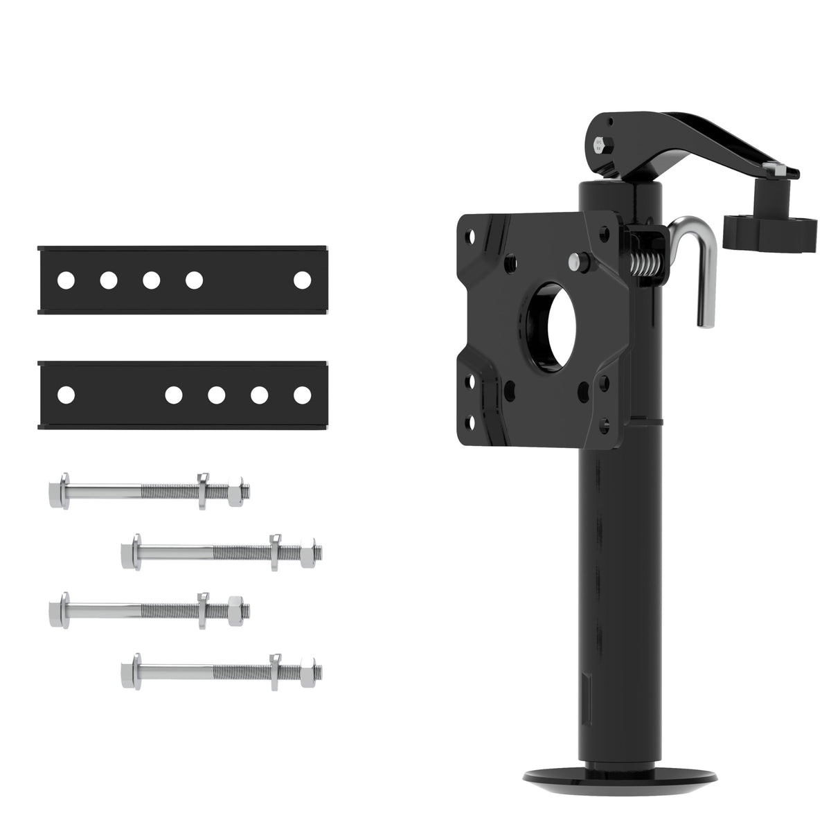 TOWKING retracted jack side view demonstrating low-profile storage on tongue
