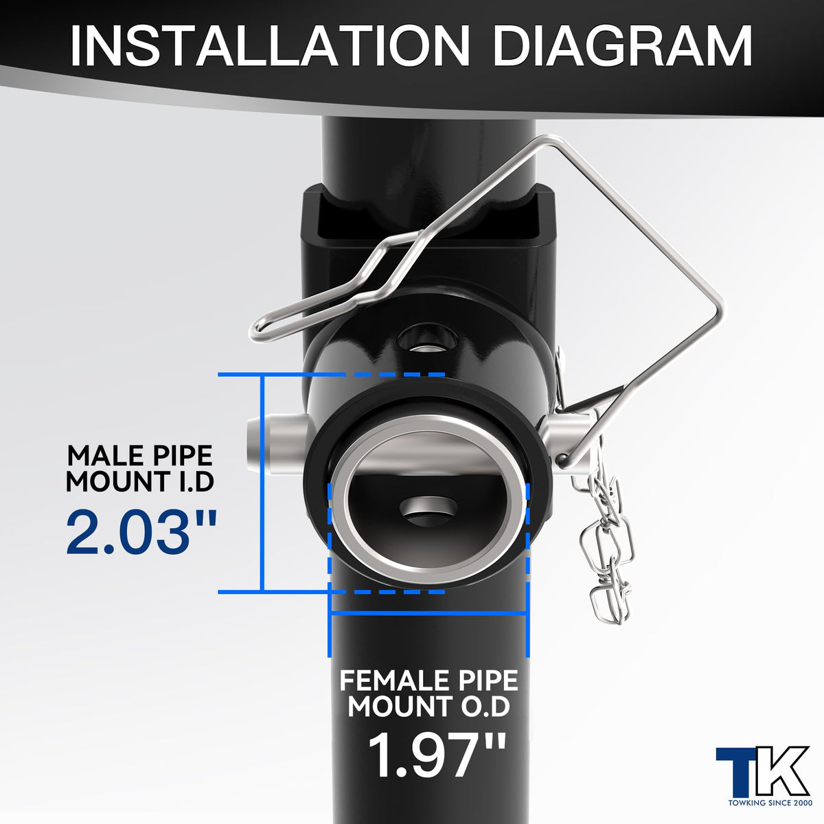 TOWKING retracted and extended positions showing 11 to 21 inch adjustability