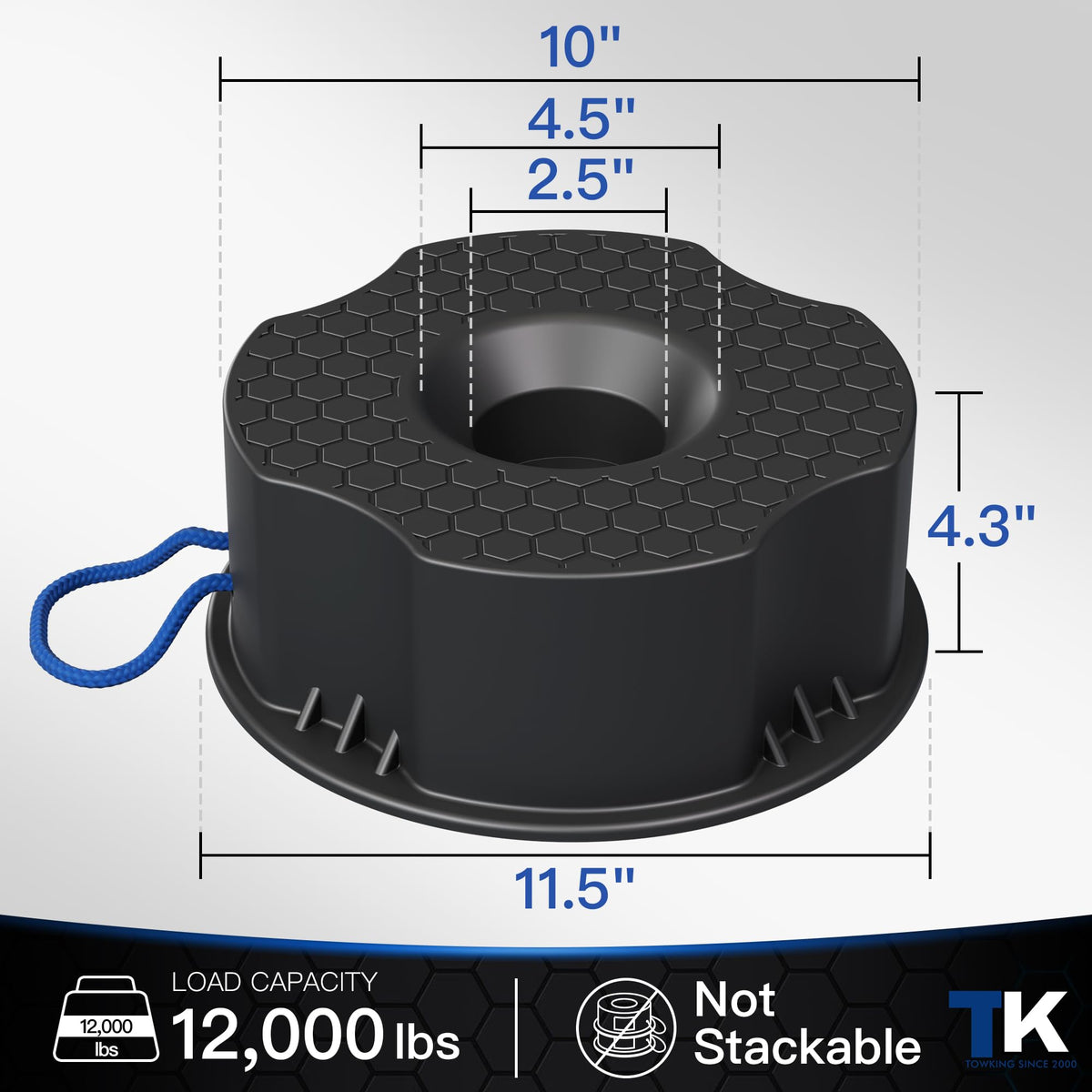 TOWKING close-up of 10-inch platform showing wide contact area and stability benefit