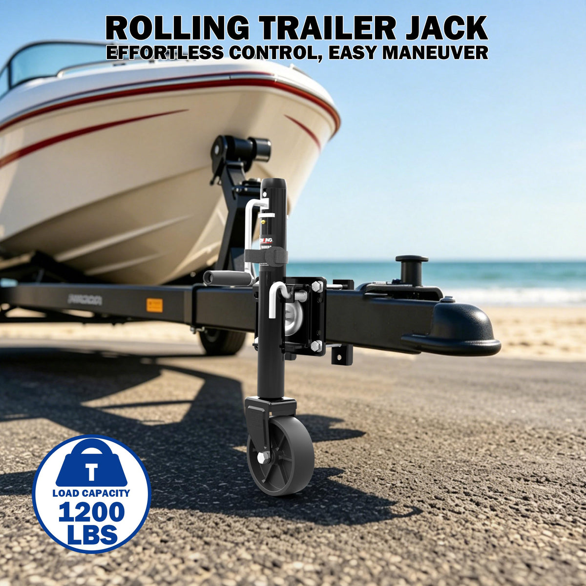 TOWKING wheel close-up illustrating smooth rolling for effortless trailer repositioning