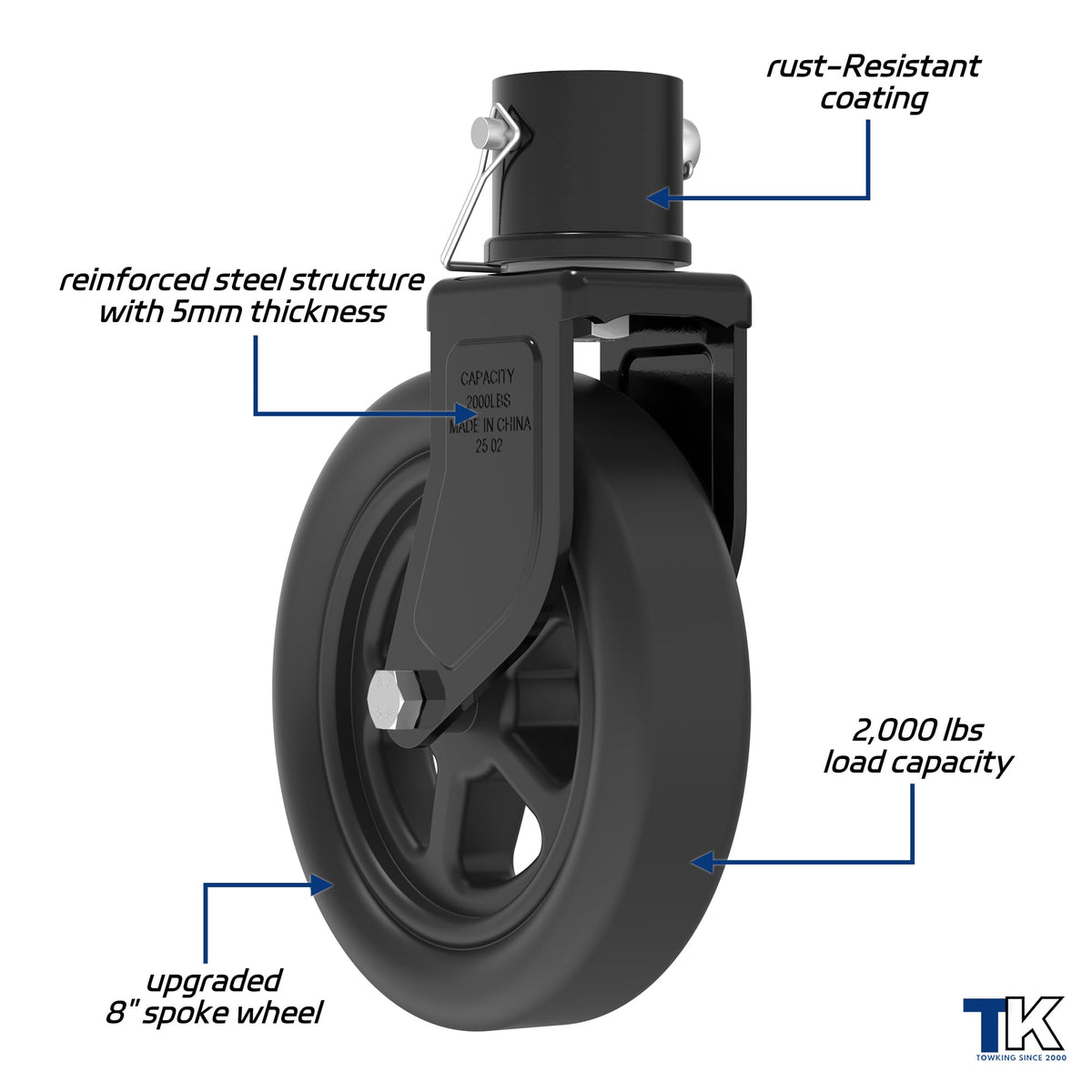 TOWKING wheel beside tape measure showing 8 inch wheel scale benefit