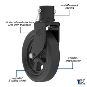 TOWKING wheel beside tape measure showing 8 inch wheel scale benefit