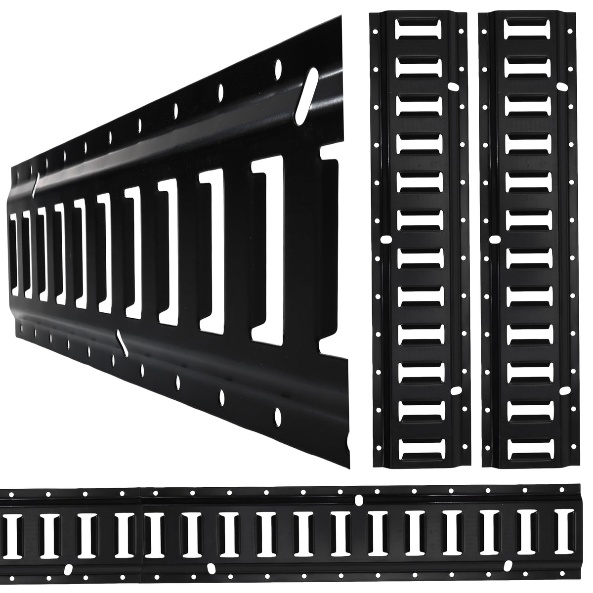 Towmax front view of 2-foot E-track four-pack showing mounting slots and finish, secure cargo ready