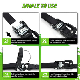 Towmax straps in use securing a motorcycle on a trailer for safe transport