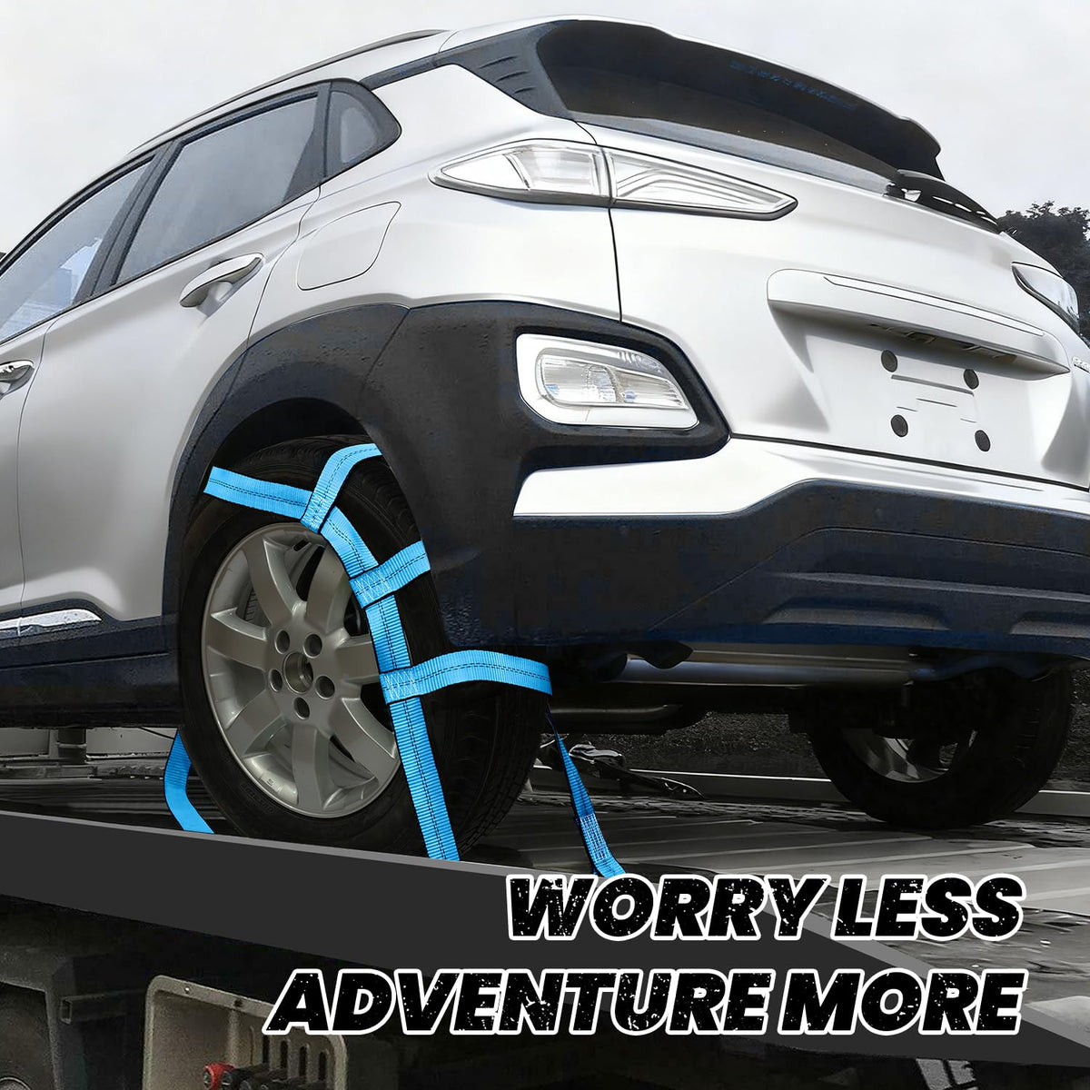 Towmax straps in roadside towing scene illustrating easy use and reliable transport