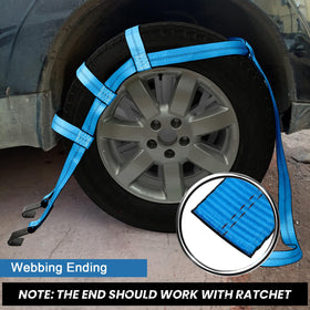 Towmax installed on tire demonstrating over-the-tire net for improved wheel stability