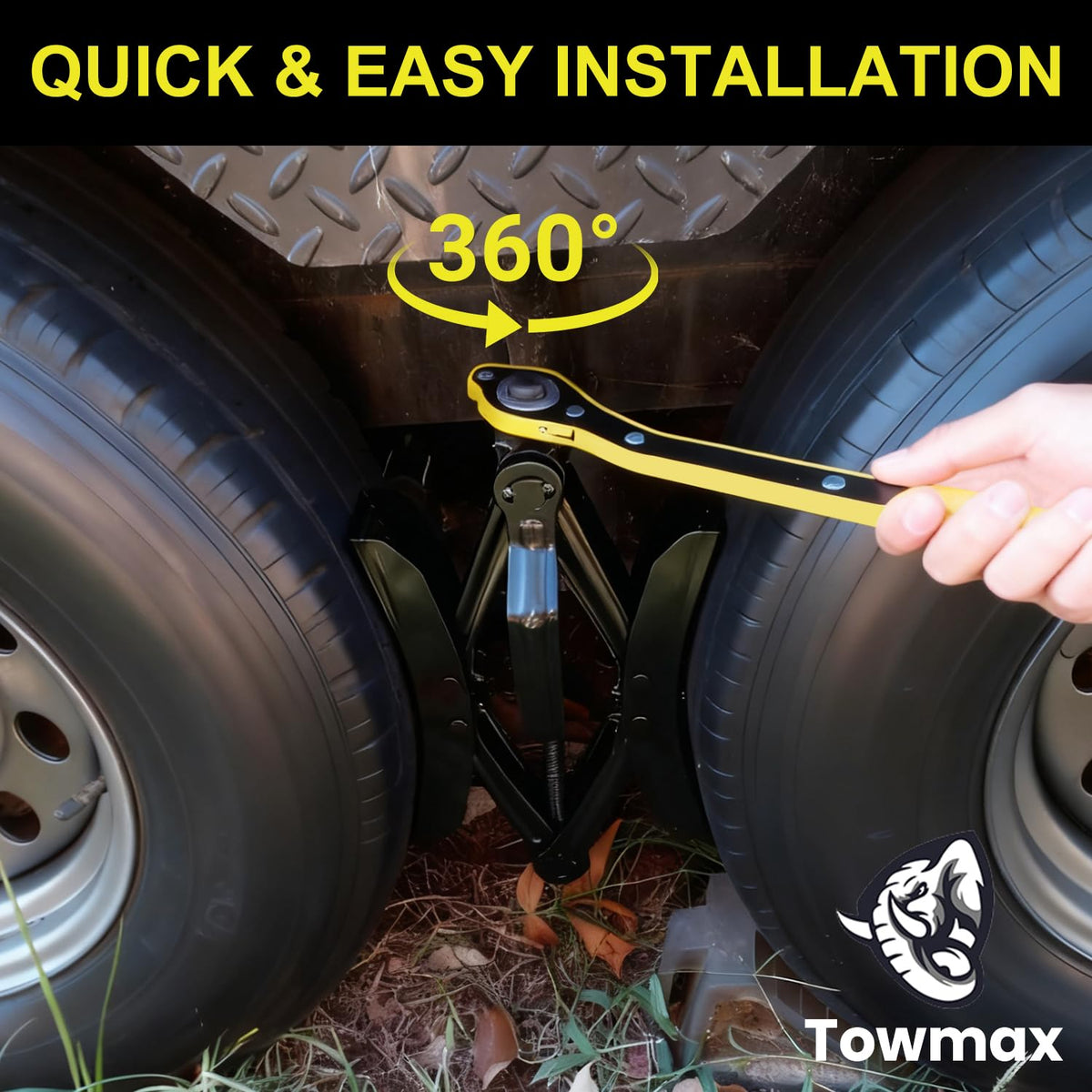 Towmax chock next to ruler to show fit range and easy measurement guidance