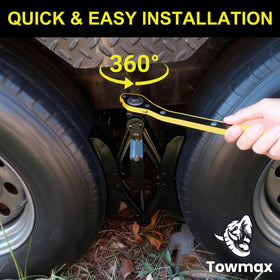 Towmax chock next to ruler to show fit range and easy measurement guidance