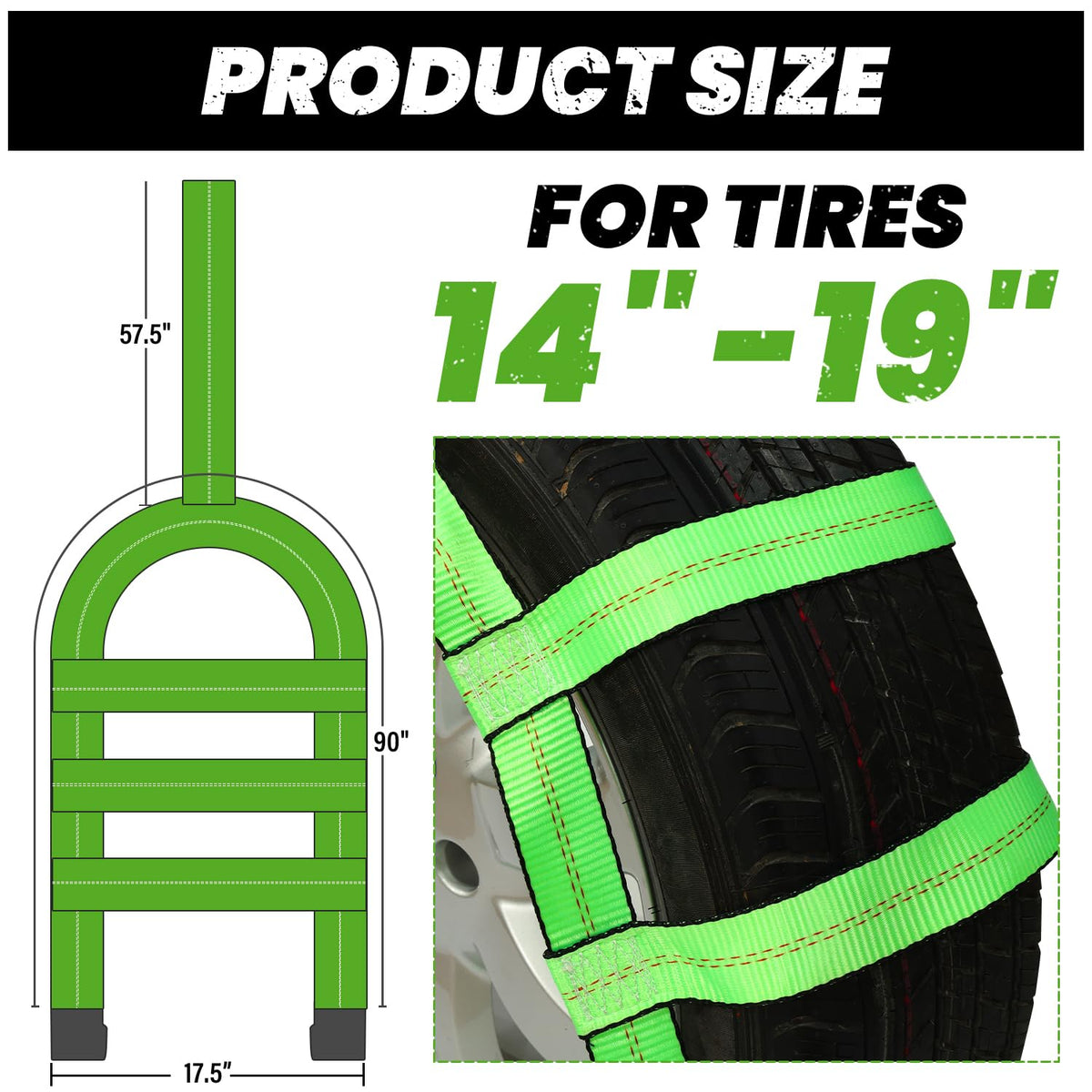 Towmax straps beside a tape measure for scale and compatibility reassurance