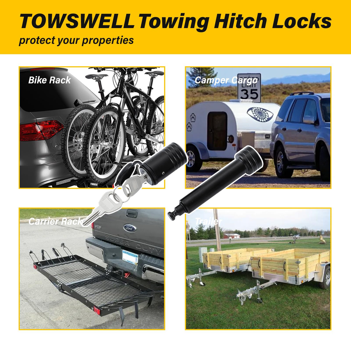 TOWSWELL two locks with four keys arranged to show included parts and spare keys