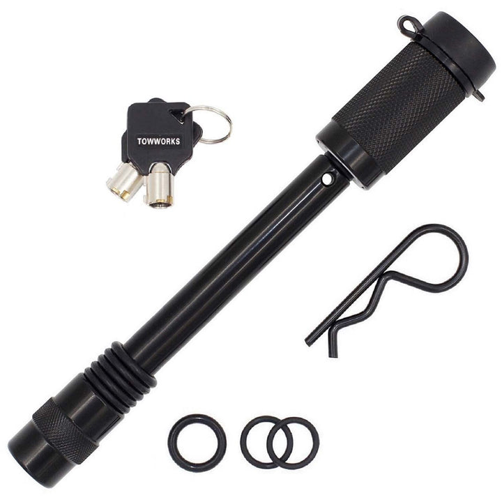 TowWorks 79831 front view showing lock in receiver and secure fit benefit