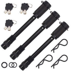 TowWorks front view of three keyed-alike hitch locks showing kit contents and security
