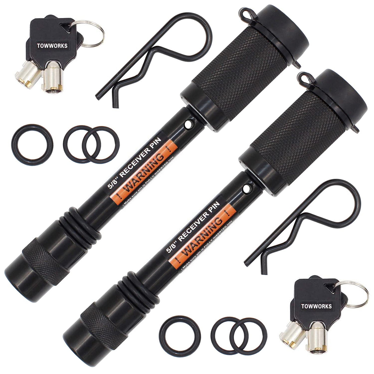 TowWorks front view of both locks showing secure two-pack and keys benefit: convenience