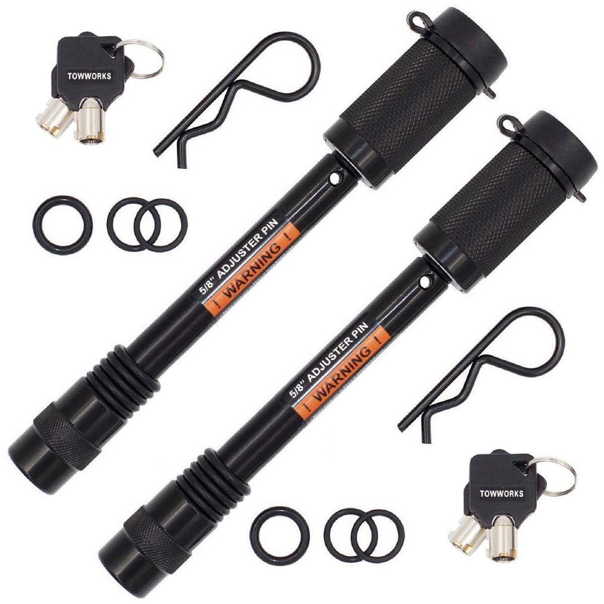 TowWorks front view of 5/8 inch extra long hitch lock showing robust construction and security