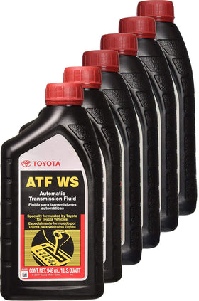 Toyota 00289-ATFWS front packaging showing six bottles and clear OEM labeling benefit: assured compatibility