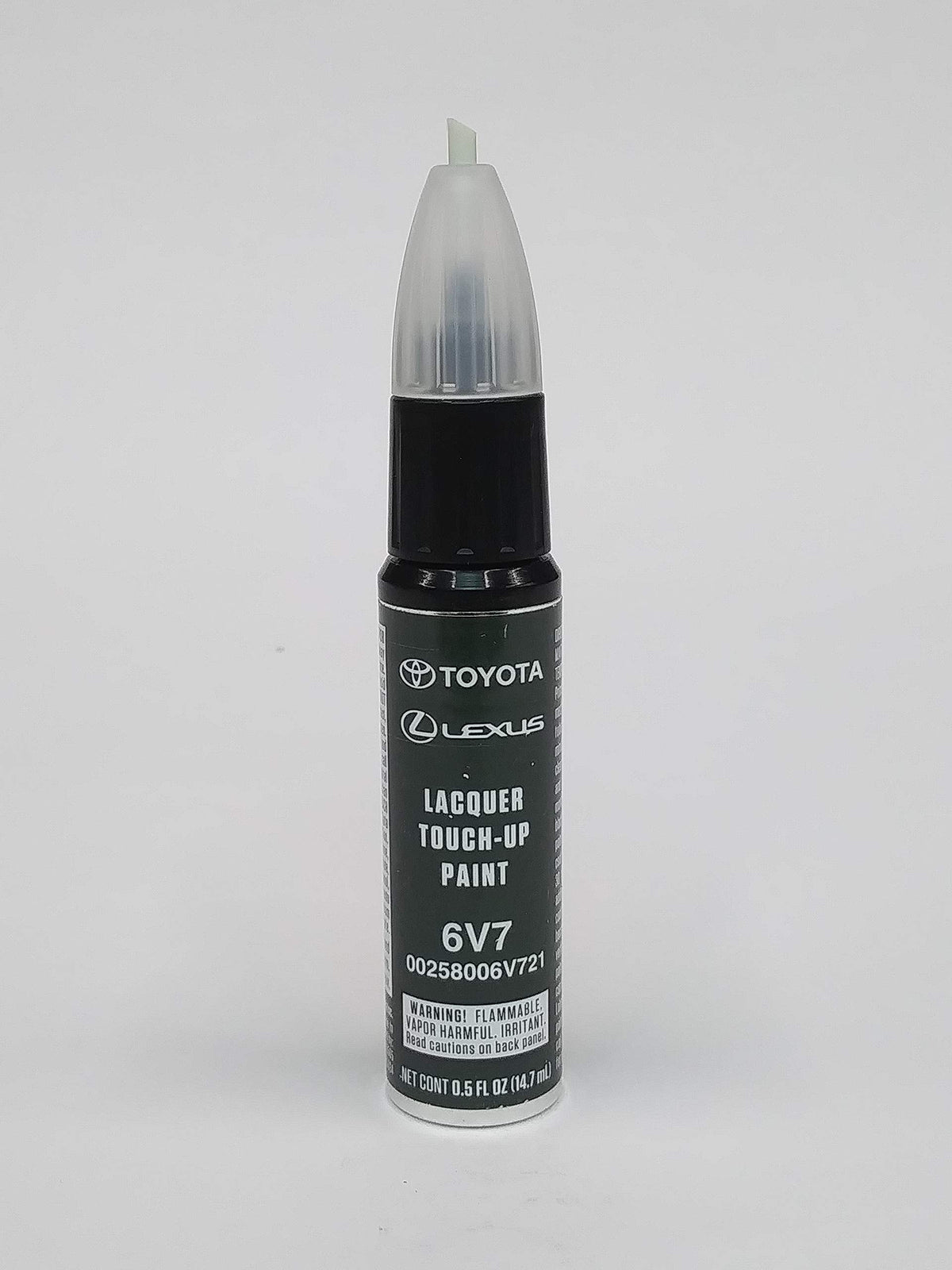 Toyota Army Green touch-up bottle front view shows applicator brush for precise repairs
