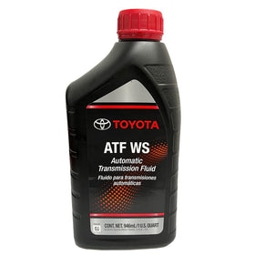 Toyota ATF WS cap and textured bottle close-up for spill control benefit